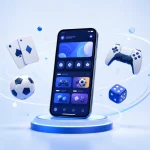 Antara muka permainan pada telefon dengan ikon kasino, sukan dan permainan
