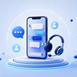 Antara muka sokongan pengguna pada telefon dengan ikon sembang dan alat dengar